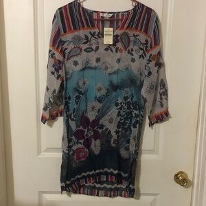 Coldwater Creek Bold Floral Stripe Tunic